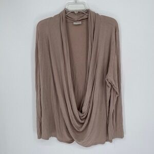 Free to Live Women's Taupe Drape Cowl Neck Stretch Long Sleeve Top Plus Size 2X